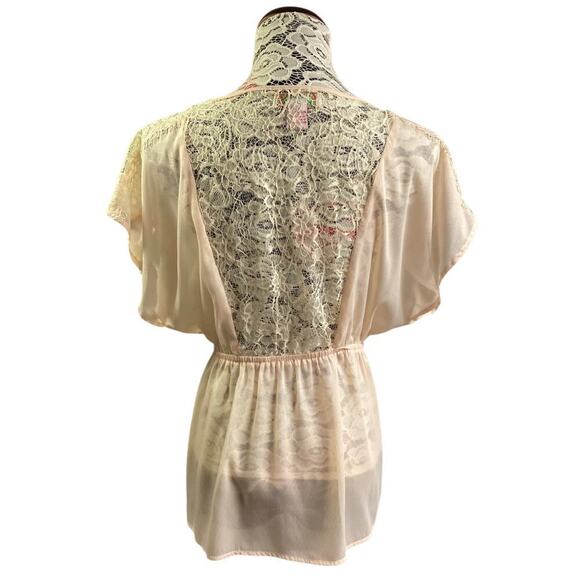 Flying Tomato blouse embroidered short sleeves with lace trim, elastic waist L - Picture 3 of 5